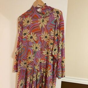 RHODE WORN ONCE mesh layered floral patterned dress